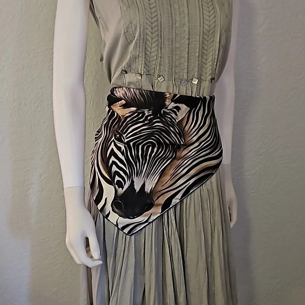 VTG Handrolled Silk Jungle Zebra Scarf